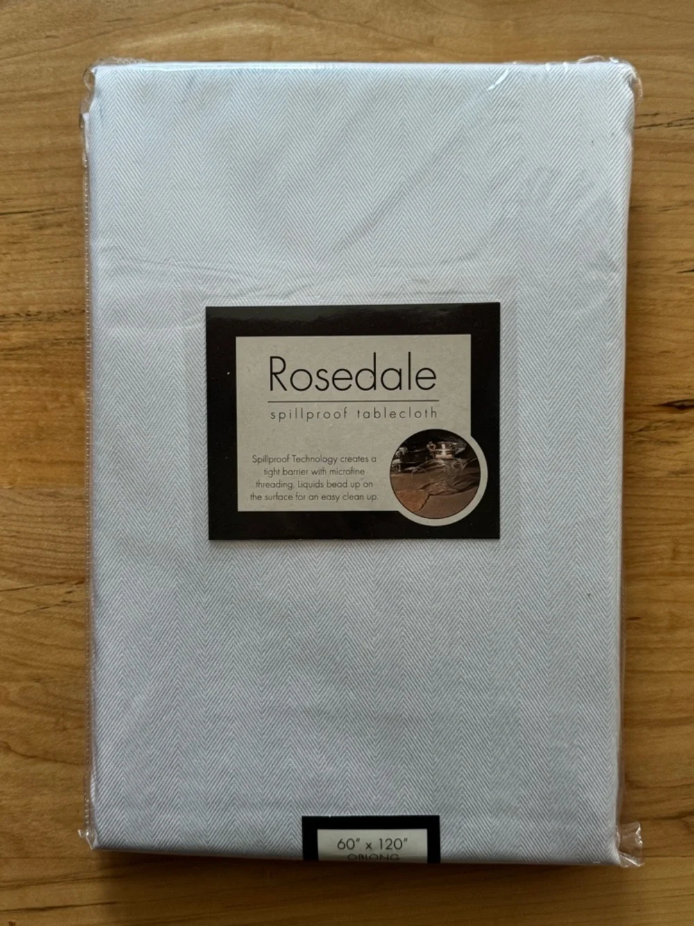 Rosedale Spillproof Tablecloth 60x120 White Herringbone Damask Oblong